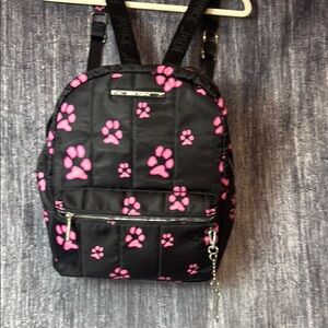 Betsey Johnson Black Backpack with Pink Paw Prints